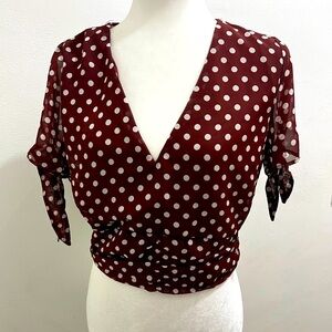 Chocolate USA Polka Dot Crop Top Tie Sleeves NWT size Large